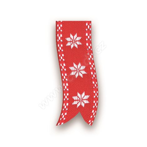 Vánoční tkaná textilní stuha 310 hvězda 2,5cm x 10m - 71 červená