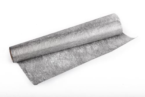 Świąteczna tkanina metaliczna długie włókno - metal 30cm x 4,6m srebrna