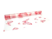 Floristická fólie průsvitná 50cm x 9,1m design motýlci 22 červená Floristická fólie průsvitná 50cm x 9,1m design motýlci 22 červená