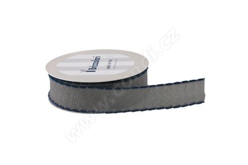 Textilní stuha s našitým krajem 233 3cm x 15m - 20 šedá/modrá